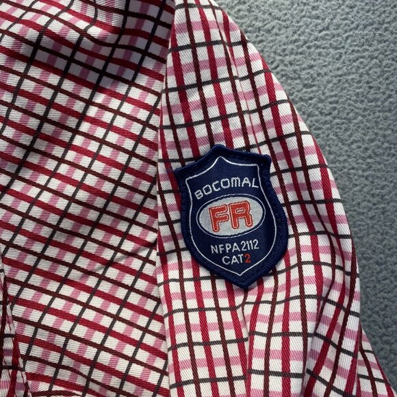 Bocomal FR Red Plaid NFPA 2112 CAT 2 Sz XL Flame Resistant Long Sleeve Button Up - Picture 6 of 16